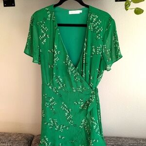 Green floral wrap dress